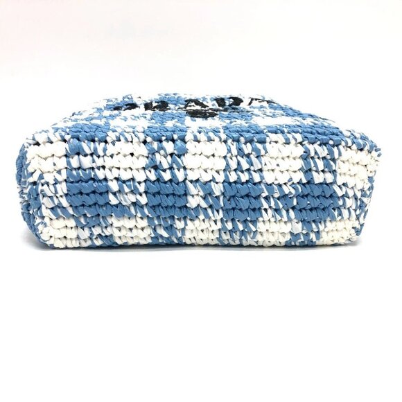 PRADA 1BG422 Small Crochet Basket Bag Tote Bag Handbag Raffia blue/White - Picture 3 of 12